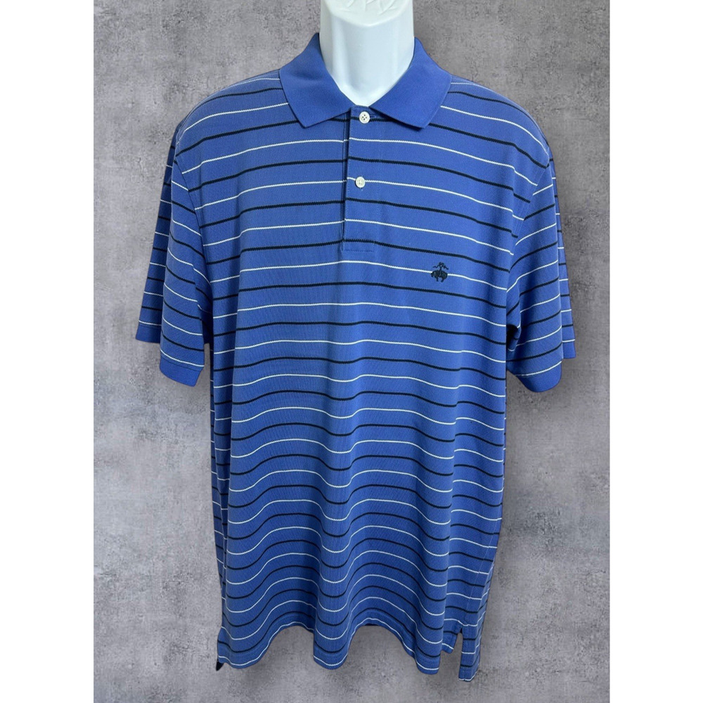 Men's Brooks Brothers Performance Polo Shirt Sz Large Blue Striped Short Sleeve